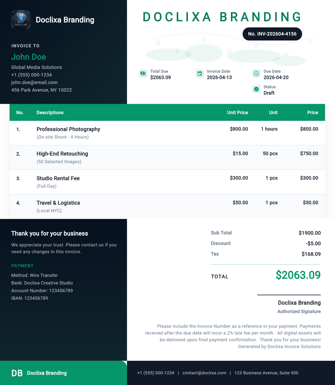 Doclixa free professional invoice template preview