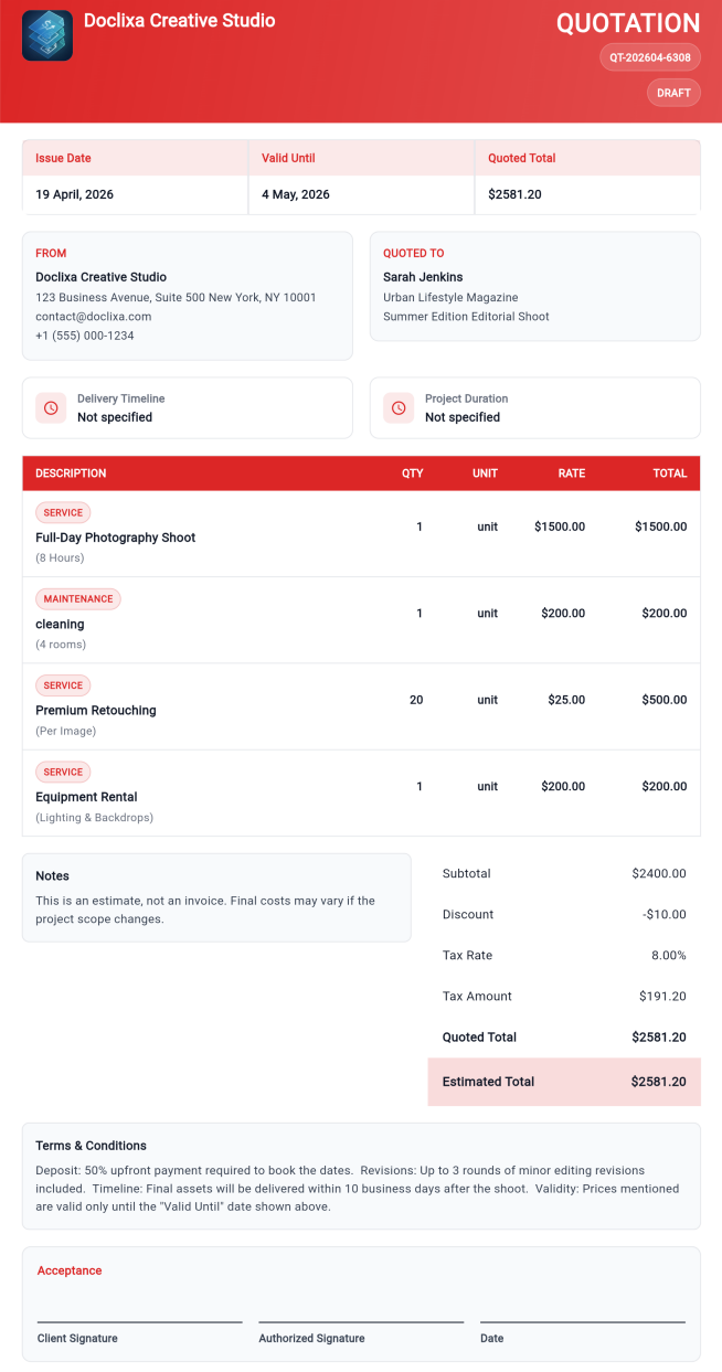 Doclixa free professional quotation template preview