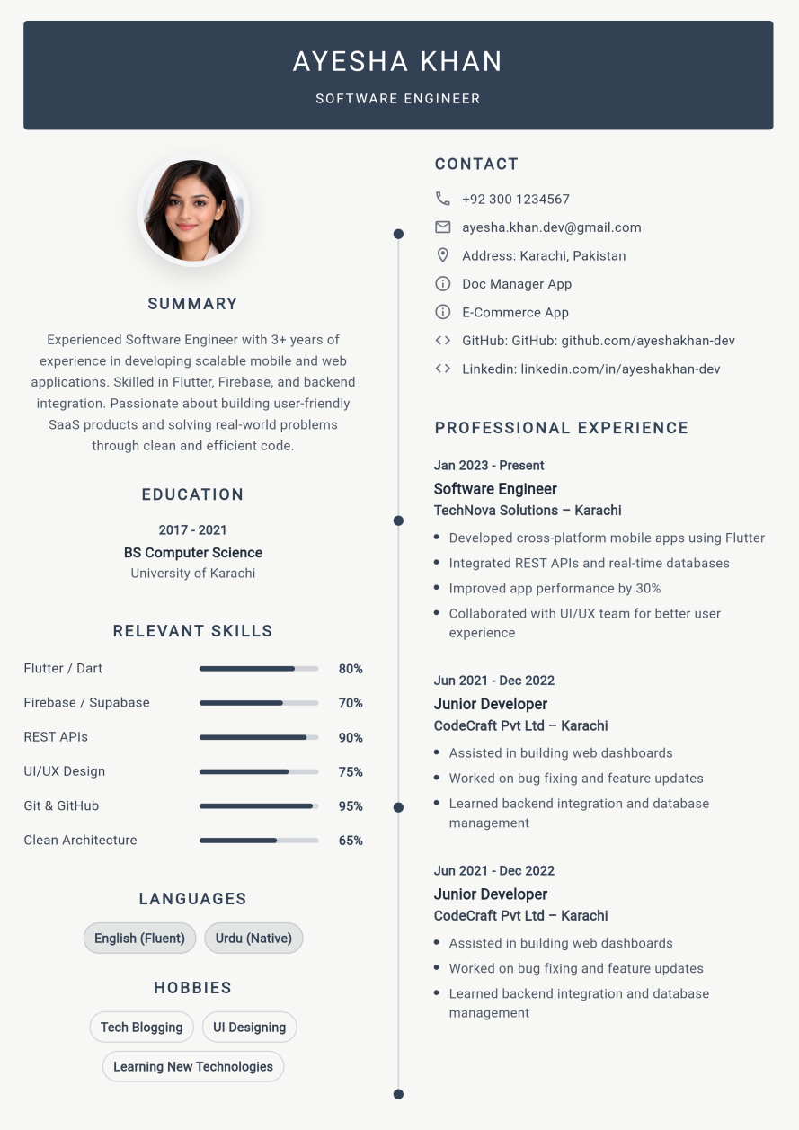 Resume template 1 preview